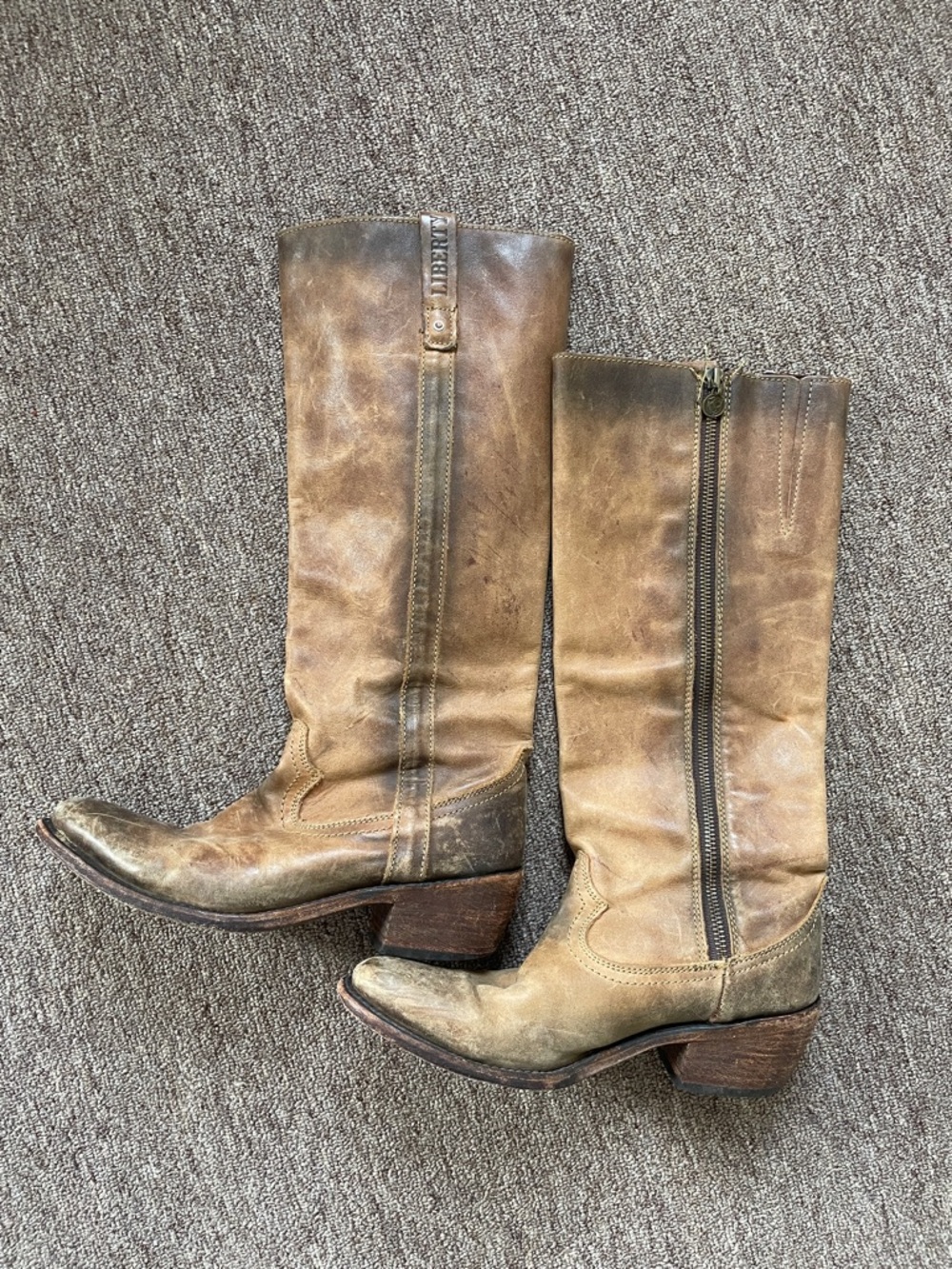 Liberty Tambor Tan Distressed Leather Knee Boots - Picture 2 of 9